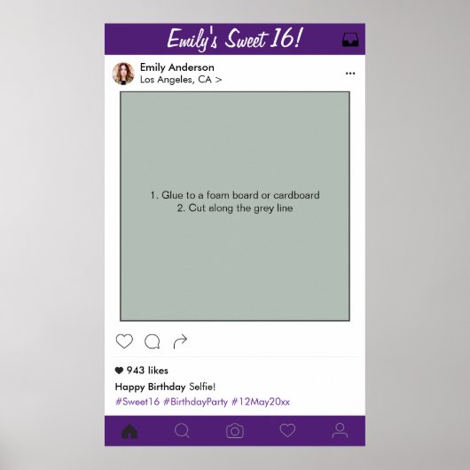 Zoete 16 Feest Prop Foto Booth Frame Quinceanera Poster (Voorkant)