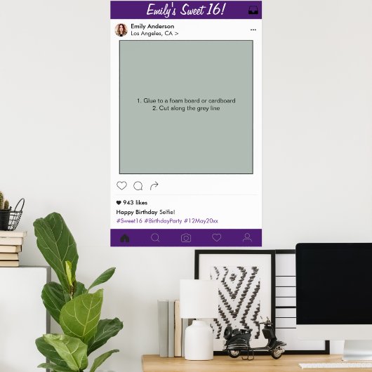 Zoete 16 Feest Prop Foto Booth Frame Quinceanera Poster (Thuiskantoor)