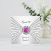 Zoete 16 Feest Uitnodiging Wit Roze Jewel (Staand voorkant)