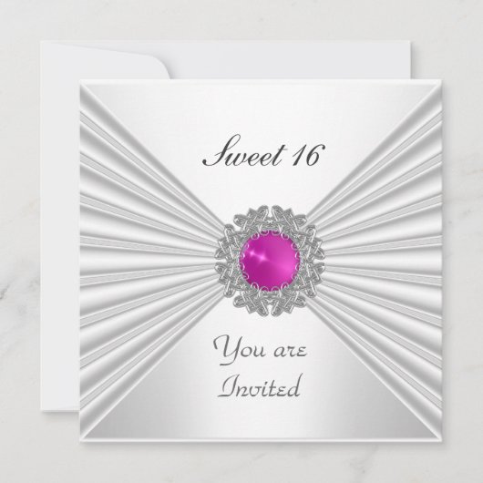 Zoete 16 Feest Uitnodiging Wit Roze Jewel (Voorkant)