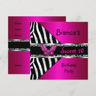 Zoete 16 Fuchsia Roze Zilver Zwart Zebra Luipaard Kaart