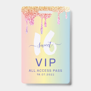 Zoete 16 Glitter Pastel Kleuren Verjaardagsuitnodi Badge