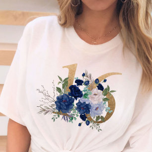 Zoete 16 Gold Floral Nummer 16 Blue Roos T-shirt