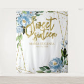 Zoete 16 Goud Folie Stof Blauw Bloemendecoratie Ac Wandkleed (Voorkant)