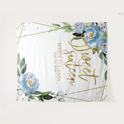 Zoete 16 goud folie stoffige blauwe bloemen achter wandkleed (Voorkant (horizontaal))