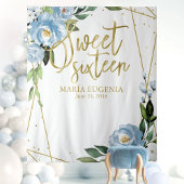 Zoete 16 goud folie stoffige blauwe bloemen achter wandkleed