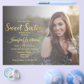 zoete 16 gouden chic kalligrafie foto uitnodiging flyer (Enkel)