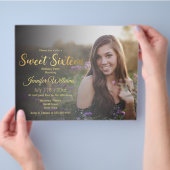 zoete 16 gouden chic kalligrafie foto uitnodiging flyer (Hand)