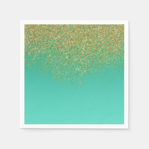 Zoete 16 Gouden Glitters & Turquoise Verjaardagsfe Servetten