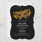 Zoete 16 Gouden Masker Masquerade Uitnodiging (Voorkant)