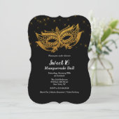 Zoete 16 Gouden Masker Masquerade Uitnodiging (Staand voorkant)