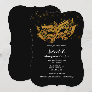 Zoete 16 Gouden Masker Masquerade Uitnodiging