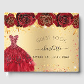 Zoete 16 gouden rode kledij bloemen glitter gastenboek (Voorkant)