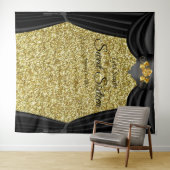Zoete 16 Gouden Roos Zwarte Gordijn Gouden Glitter Wandkleed (In Situ (horizontaal))