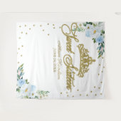 Zoete 16 Gouden Tiara Blauwe Bloemen Achtergrond Wandkleed (Voorkant (horizontaal))