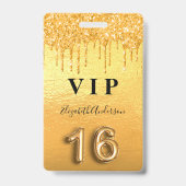 Zoete 16 goudglitter druppelt metaal in badge (Voorzijde)