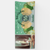 Zoete 16 Groene Glitter Ballon Parade Foto Spandoek (Verticaal)