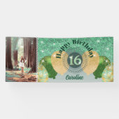 Zoete 16 Groene Glitter Ballon Parade Foto Spandoek (Horizontaal)