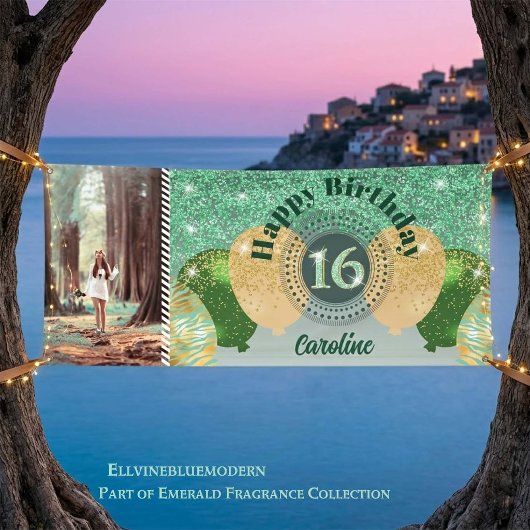 Zoete 16 Groene Glitter Ballon Parade Foto Spandoek