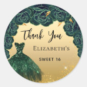 Zoete 16 groene gouden jurk Hartelijk dank Ronde Sticker (Voorkant)