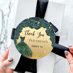 Zoete 16 groene gouden jurk Hartelijk dank Ronde Sticker