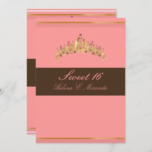 Zoete 16/ in roze chocolade tiara kaart (Voorkant / Achterkant)