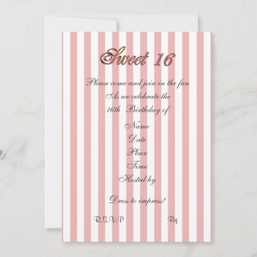 zoete 16-inktroze roze en strepen kaart (Achterkant)