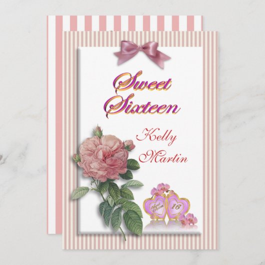 zoete 16-inktroze roze en strepen kaart (Voorkant / Achterkant)