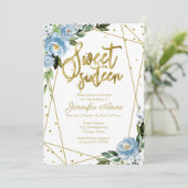 Zoete 16 Invitation Gold Foil Dusty Blue Floral Kaart (Staand voorkant)