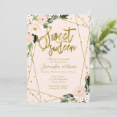 Zoete 16 Invitation Gold Foil Pink Blush Floral Kaart (Staand voorkant)