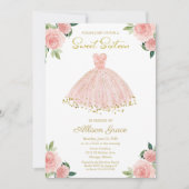 Zoete 16 Invitation Gold Foil Pink Blush Gown Kaart (Voorkant)