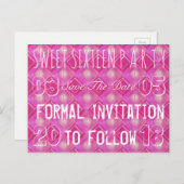 Zoete 16-jarige partij sparen de datum roze aankondigingskaart (Voorkant / Achterkant)
