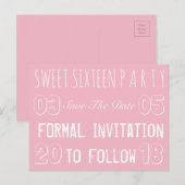 Zoete 16-jarige partij sparen de datum zacht roze aankondigingskaart (Voorkant / Achterkant)