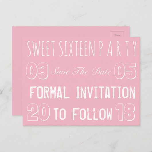 Zoete 16-jarige partij sparen de datum zacht roze aankondigingskaart (Voorkant / Achterkant)