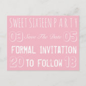 Zoete 16-jarige partij sparen de datum zacht roze aankondigingskaart (Voorkant)