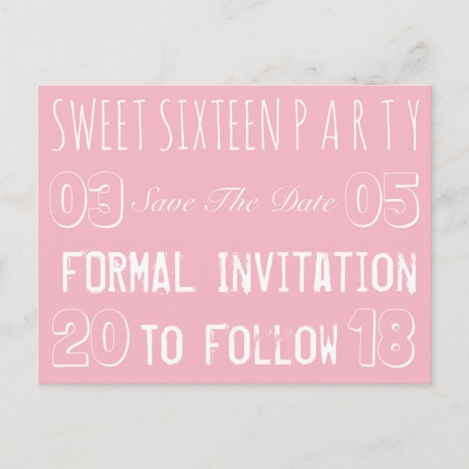 Zoete 16-jarige partij sparen de datum zacht roze aankondigingskaart (Voorkant)