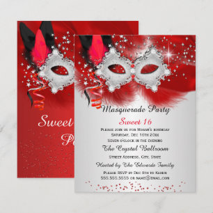 Zoete 16 Kant Masker Rood Zilver Masquerade Kaart