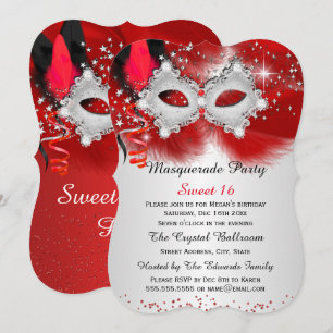 Zoete 16 Kant Masker Rood Zilver Masquerade Kaart