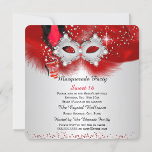 Zoete 16 Kant Masker Rood Zilver Masquerade Kaart
