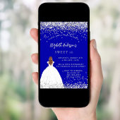 Zoete 16 koningsblauwe glitter jurk luxe kaart