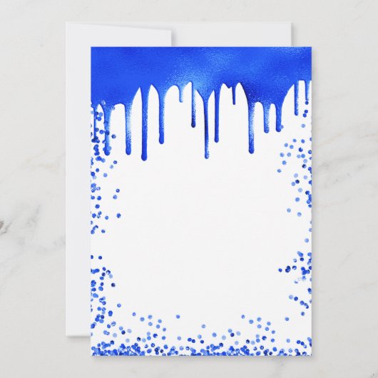 Zoete 16 koningsblauwe witte ballonnen glitterdrup kaart (Achterkant)