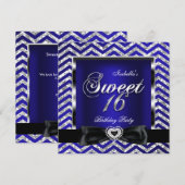 Zoete 16 Koninklijk Blauwe Chevron Streep Zilver Z Kaart (Voorkant / Achterkant)