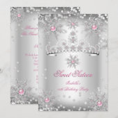 Zoete 16 Licht Roze Zilveren Winter Wonderland Kaart (Voorkant / Achterkant)