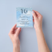Zoete 16 lichtblauwe glitter budget Uitnodiging Flyer (Hand)