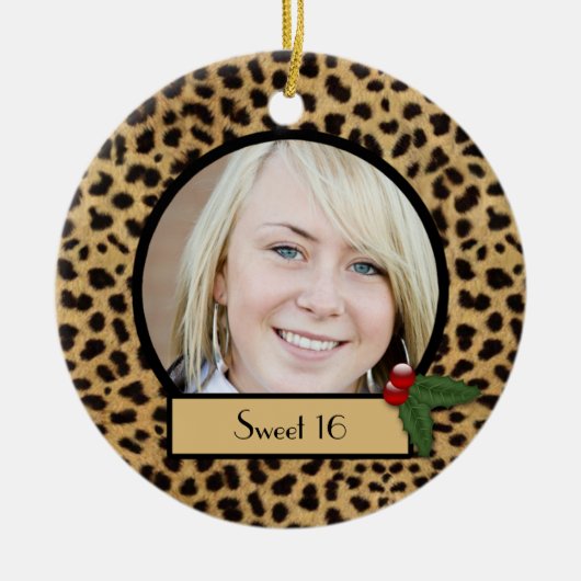 Zoete 16 Luipaardprint Kerstornament Keramisch Ornament (Voorkant)