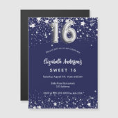 zoete 16 marineblauw zilveren sterren luxe magnetische uitnodiging (Voorkant / Achterkant)