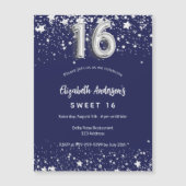 zoete 16 marineblauw zilveren sterren luxe magnetische uitnodiging (Voorkant)