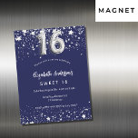 zoete 16 marineblauw zilveren sterren luxe magnetische uitnodiging<br><div class="desc">Een moderne,  stijlvolle en glamoureuze uitnodigingskaart met magneet voor een Sweet 16,  16e verjaardagsfeest.  Een marineblauwe achtergrond,  versierd met namaak zilveren sterren. Personaliseer en voeg uw naam en feestdetails toe.  Nummer 16 is geschreven in een ballon-stijl lettertype.</div>