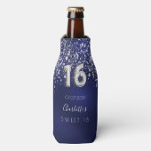 Zoete 16 marineblauwe zilveren glitter naam flesjeskoeler (Fles Voorkant)
