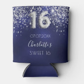 Zoete 16 marineblauwe zilveren glitterstof naam blikjeskoeler (Voorkant)